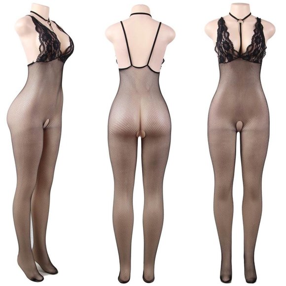 Fishnet Black Sheer Open Crotch Bodystocking - Picture 4 of 6